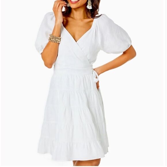 Lilly Pulitzer | Iralee White Linen Wrap Dress, size‎ 4 NWT - Picture 3 of 3